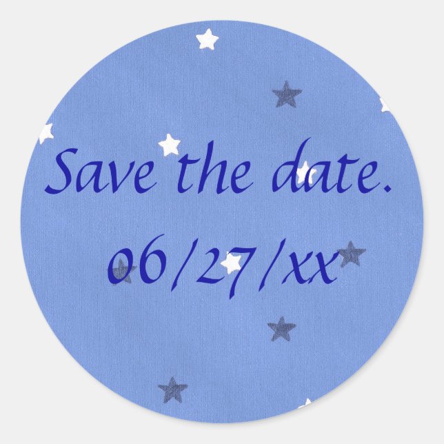 Blaue und weiße Sterne Save the Date Aufkleber (Vorderseite)