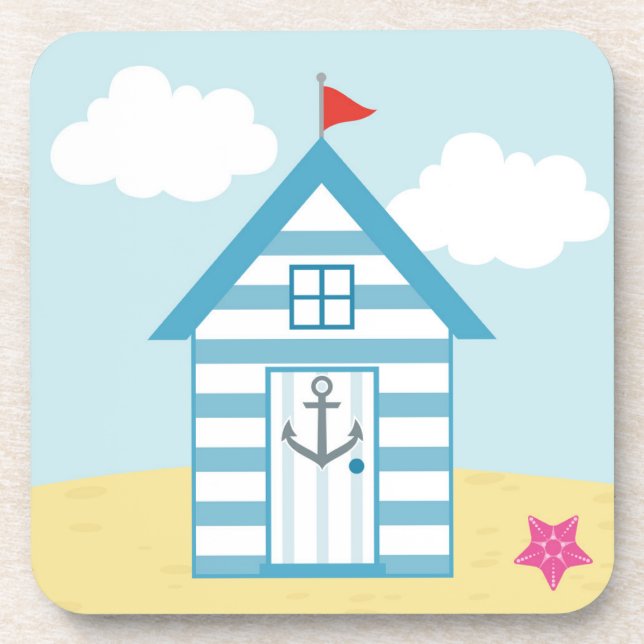 Blaue und weiße Strandhütte Getränkeuntersetzer (Vorderseite)