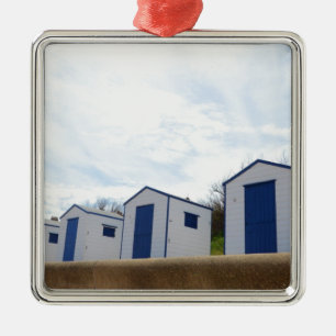 Blaue und weiße Strandhütten Ornament Aus Metall