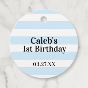 Blaue und weiße Streifen 1. Geburtstag Baby Shower Geschenkanhänger