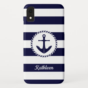 Blaue und weiße Streifen der Navy mit Anker Case-Mate iPhone Hülle