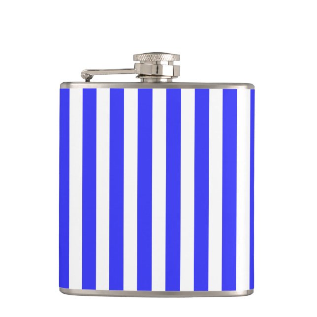Blaue und weiße Streifen Flachmann (Vorderseite)