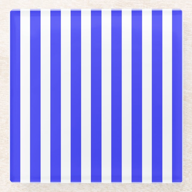 Blaue und weiße Streifen Glasuntersetzer (Vorderseite)