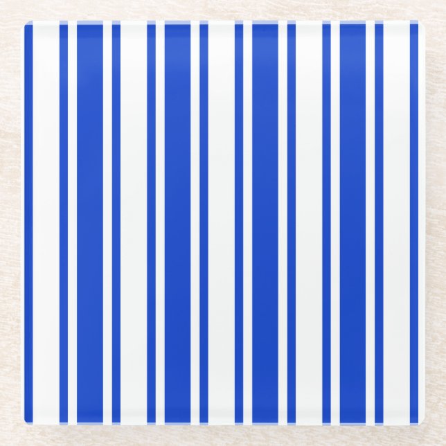 Blaue und weiße Streifen Glasuntersetzer (Vorderseite)