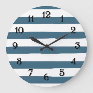 Blaue und weiße Streifen Große Wanduhr