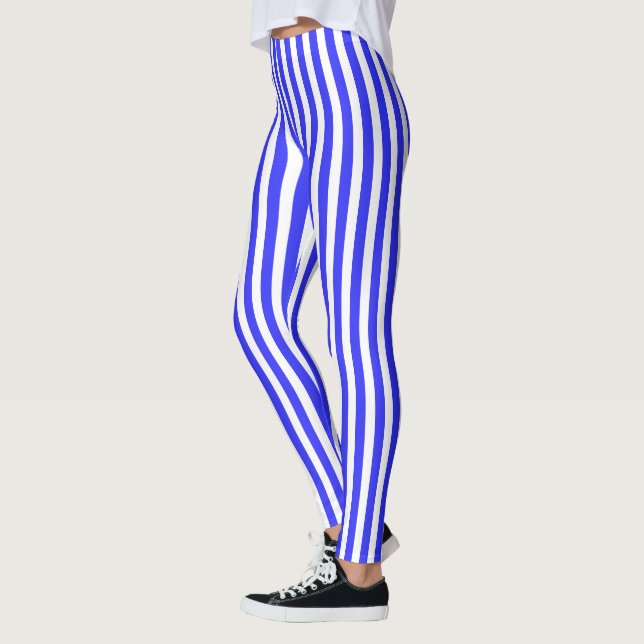 Blaue und weiße Streifen Leggings (Links)
