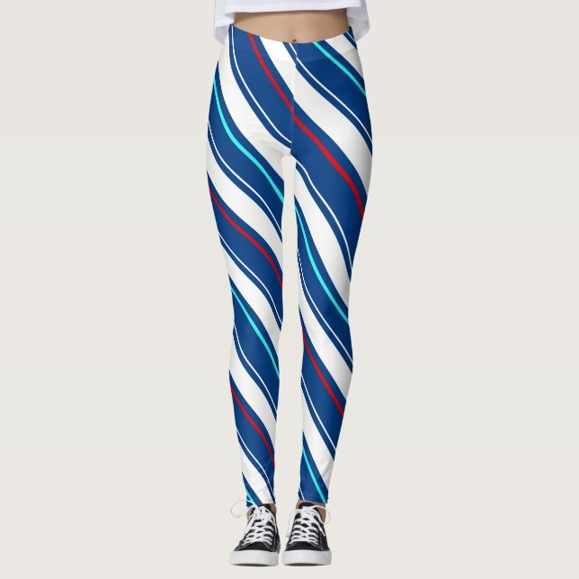 Blaue und weiße Streifen Leggings (Vorderseite)
