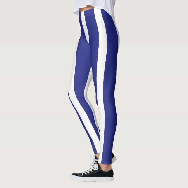 Blaue und weiße Streifen Leggings (Links)