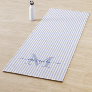 Blaue und weiße Streifen mit Monogramm-Namen Yogamatte