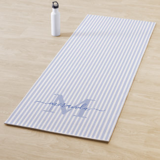 Blaue und weiße Streifen mit Monogramm-Namen Yogamatte