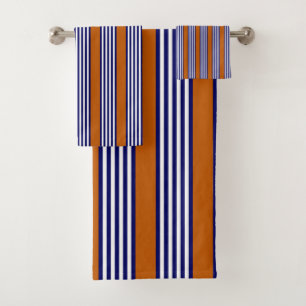 Blaue und weiße Streifen mit verbrannter Orange Badhandtuch Set