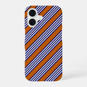 Blaue und weiße Streifen mit verbrannter Orange iPhone 16 Hülle