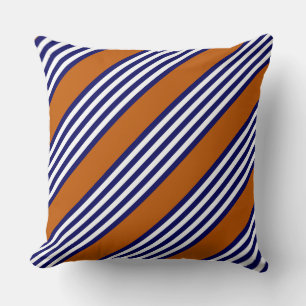 Blaue und weiße Streifen mit verbrannter Orange Kissen