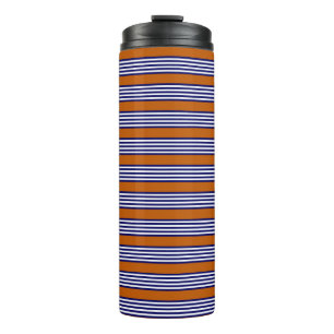 Blaue und weiße Streifen mit verbrannter Orange Thermosbecher