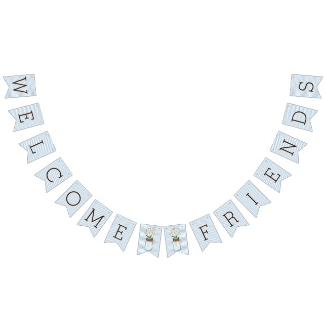 Blaue und weiße Streifen mit Weckglas-Babyparty Wimpelkette (Alle)