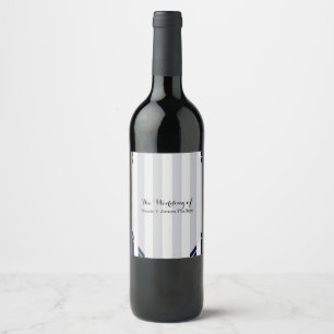 Blaue und weiße Streifen Moderne gestreifte Weinla Weinetikett