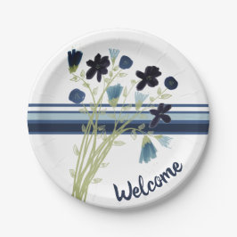 Blaue und weiße Streifen Pappteller