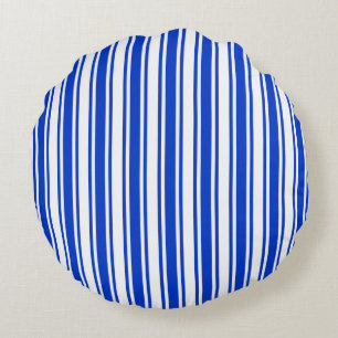 Blaue und weiße Streifen Rundes Kissen