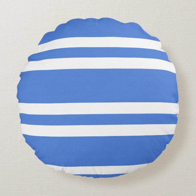 Blaue und weiße Streifen Rundes Kissen (Vorderseite)