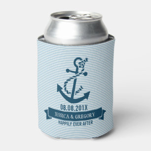 Blaue und weiße Streifen und Anker für Wasserfahrz Dosenkühler