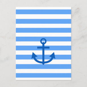 Blaue und weiße Streifenmuster mit Ankern Postkarte