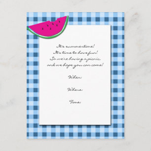 Blaue und weiße Tabletten und Watermelon Einladung