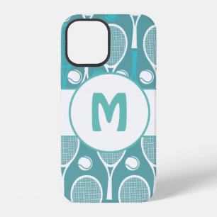 Blaue und weiße Tennis-Schläger-Bälle Spielername iPhone 12 Hülle