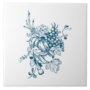 Blaue und weiße Trauben und Obst Fliese