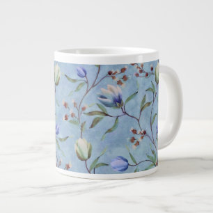 Blaue und weiße Tulips Muster Jumbo-Tasse