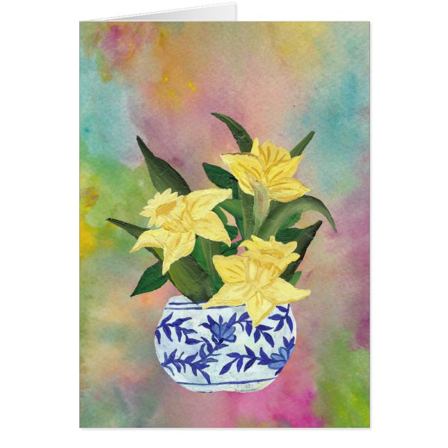 Blaue und weiße Vase mit Narzissen (Vorne)