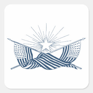 Blaue und weiße Vintage amerikanische Flaggen mit Quadratischer Aufkleber