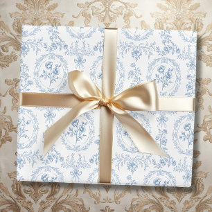 Blaue und weiße Vintage-Blumen Blumenmuster Geschenkpapier