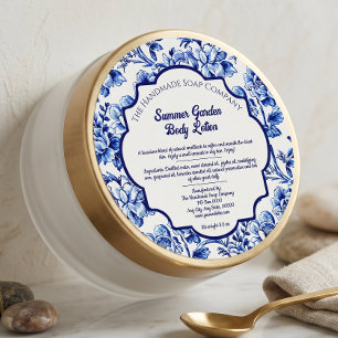 Blaue und weiße Vintage-Blumen-Seifen-Kosmetik-Eti Runder Aufkleber