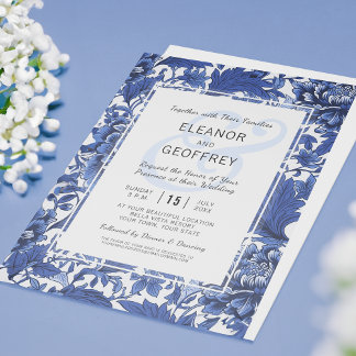 Blaue und weiße Vintage-Hochzeits-Blumen-Chintz Einladung