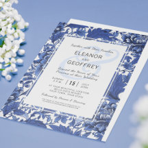 Blaue und weiße Vintage-Hochzeits-Blumen-Chintz