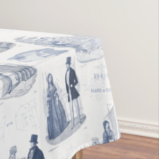 Blaue und weiße Vintage Mode Toile Biedermeier Tischdecke