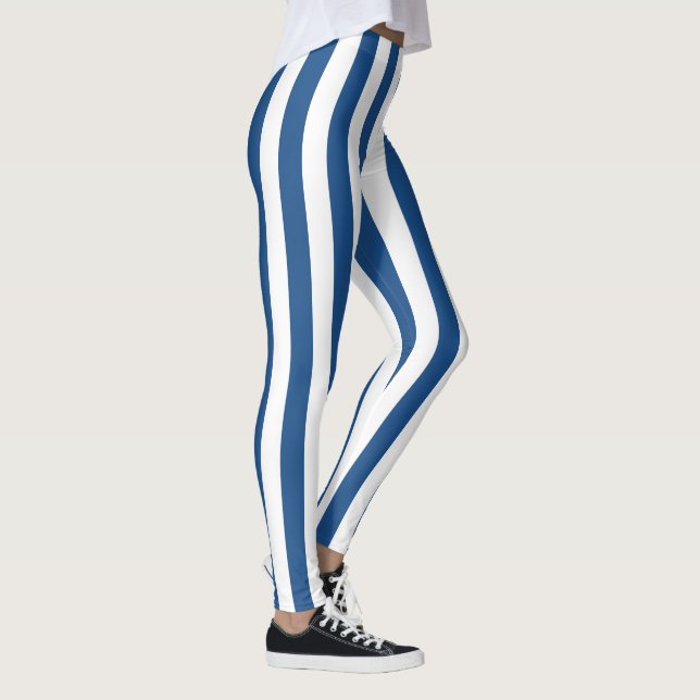 Blaue und weiße Vintage Streifen Leggings (Rechts)