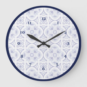 Blaue und weiße Vintage-Talavera-Fliesen-Optik-Uhr Große Wanduhr