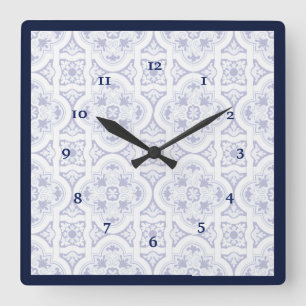 Blaue und weiße Vintage-Talavera-Fliesen-Uhr Quadratische Wanduhr