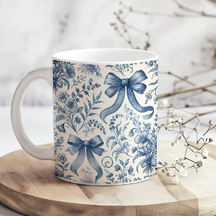 Blaue und weiße Vintage-Wildblumen und Schleifen Kaffeetasse