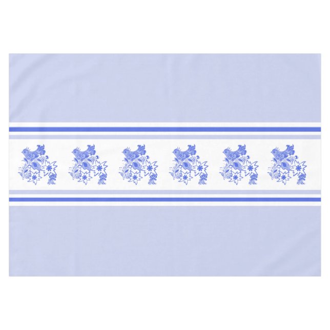 Blaue und weiße Vögel und Edelweiss Tischdecke (Vorderseite (Horizontal))