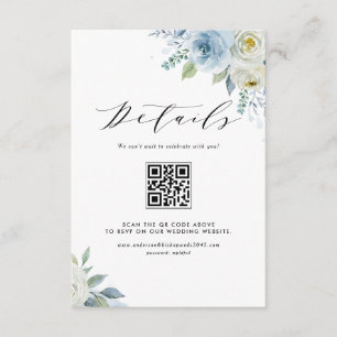Blaue und weiße Wasserfarben-Blumen QR-Code-Detail Begleitkarte