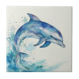Blaue und weiße Wasserfarben-Dolphin Richtig Fliese