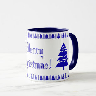 Blaue und weiße Weihnachtsbaummuster Tasse