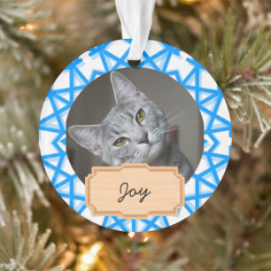 Blaue und weiße Weihnachtsfeier Custom cat Foto Ornament