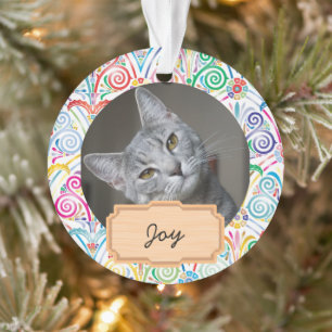 Blaue und weiße Weihnachtsfeier Custom cat Foto Ornament