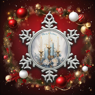 Blaue und weiße Weihnachtskerze Schneeflocken Zinn-Ornament