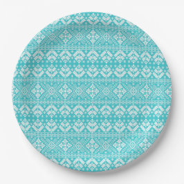 Blaue und weiße Weihnachtsmesse Isle Pattern Pappteller