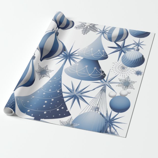 Blaue und weiße Weihnachtsmuster Geschenkpapier (Ungerollt)