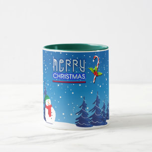 Blaue und weiße Weihnachtsschneemänner Winterlands Tasse